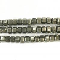 Goldene Pyrit Perlen, Quadrat, poliert, DIY, antike Bronzefarbe, 10x8mm, Länge:ca. 38 cm, 49PCs/Strang, verkauft von Strang