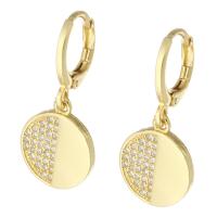 Cubic Zirconia Micro Pave Brass Earring, Round, gold color plated, fashion jewelry & micro pave cubic zirconia & for woman, golden 