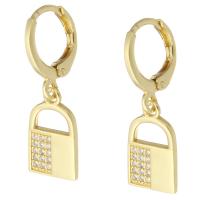 Cubic Zirconia Pendiente Brass Micro Pave, metal, Cierradura, chapado en color dorado, Joyería & micro arcilla de zirconia cúbica & para mujer, dorado, 28x8.5x15mm, Vendido por Par