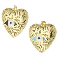 Mode Evil Eye Pendentif, laiton, coeur, Placage de couleur d'or, bijoux de mode & motif de mauvais œil & pavé de micro zircon & pour femme, plus de couleurs à choisir Environ 3mm, Vendu par PC