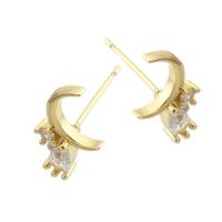 Cubic Zirconia Pendiente Brass Micro Pave, metal, chapado en color dorado, Joyería & micro arcilla de zirconia cúbica & para mujer, dorado, 8x15x15mm, Vendido por Par