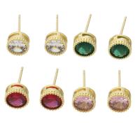 Boucles d'oreilles en laiton zircon cubique pavent, Rond, Placage de couleur d'or, bijoux de mode & pavé de micro zircon & pour femme, plus de couleurs à choisir Vendu par paire