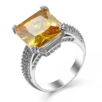 Cubic Zircon Brass Finger Ring, ring shape, platinum color plated, fashion jewelry & Unisex & with cubic zirconia, golden yellow 