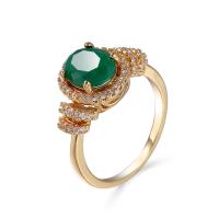 Zirkonia Messing Finger Ring, Ringform, goldfarben plattiert, Modeschmuck & unisex & verschiedene Größen vorhanden & mit kubischem Zirkonia, grün, 10x8mm, verkauft von PC