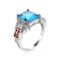 Cubic Zircon Brass Finger Ring, ring shape, platinum color plated, fashion jewelry & Unisex & with cubic zirconia, sea blue 