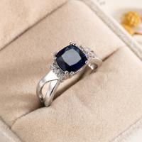 Cubic Zircon Brass Finger Ring, ring shape, platinum color plated, fashion jewelry & Unisex & with cubic zirconia, sapphire 