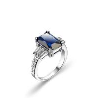 Circón cúbico anillo de dedo de latón, metal, forma de anillo, chapado en color de platina, Joyería & unisexo & diverso tamaño para la opción & con circonia cúbica, azul real, Vendido por UD