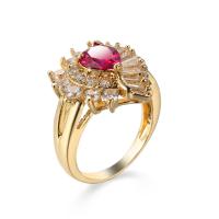 Zirkonia Messing Finger Ring, Ringform, goldfarben plattiert, Modeschmuck & unisex & verschiedene Größen vorhanden & mit kubischem Zirkonia, rot, verkauft von PC
