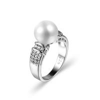 Pearl Brass Finger Ring, with Plastic Pearl, ring shape, platinum color plated, fashion jewelry & Unisex & with cubic zirconia 