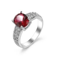 Cubic Zircon Brass Finger Ring, ring shape, platinum color plated, fashion jewelry & Unisex & with cubic zirconia, red 