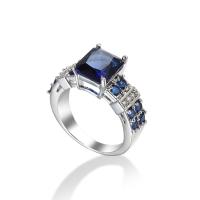Zirkonia Messing Finger Ring, Ringform, Platinfarbe platiniert, Modeschmuck & unisex & verschiedene Größen vorhanden & mit kubischem Zirkonia, royalblau, verkauft von PC