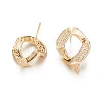 Brass Earring Stud Component, Rhombus, 14K gold-filled, fashion jewelry & micro pave cubic zirconia, golden 