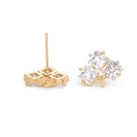 Brass Earring Stud Component, with Cubic Zirconia, 14K gold-filled, fashion jewelry & 1/1 loop 