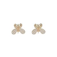Brass Earring Stud Component, Bee, 14K gold-filled & micro pave cubic zirconia 
