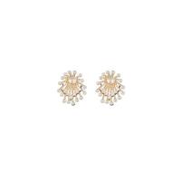 Brass Earring Stud Component, 14K gold-filled & micro pave cubic zirconia 
