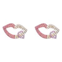 Zinc Alloy Rhinestone Stud Earring, Lip, gold color plated, for woman & with rhinestone & hollow 