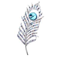 Crystal Brooch, Zinc Alloy, with Crystal, Feather, platinum plated, for woman & with rhinestone 