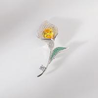 Broche de Circón, metal, Tulipán, chapado en color de platina, micro arcilla de zirconia cúbica & para mujer, 32x60mm, Vendido por UD