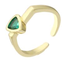 Anillo de dedo de cobre amarillo zirconia pavimenta Cubic, metal, chapado en color dorado, Ajustable & Joyería & micro arcilla de zirconia cúbica & para mujer, verde, 6mm, tamaño:7, Vendido por UD