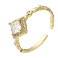 Cubic Zirconia Micro Pave Brass Finger Ring, gold color plated, Adjustable & fashion jewelry & micro pave cubic zirconia & for woman, golden, 8.5mm, US Ring 