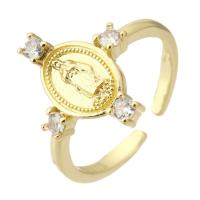 Anillo de dedo de cobre amarillo zirconia pavimenta Cubic, metal, chapado en color dorado, Ajustable & Joyería & micro arcilla de zirconia cúbica & para mujer, dorado, 16.5mm, tamaño:7, Vendido por UD