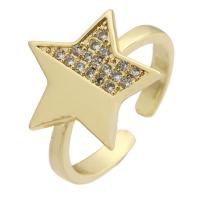 Cubic Zirconia Micro Pave Brass Finger Ring, Star, gold color plated, Adjustable & fashion jewelry & micro pave cubic zirconia & for woman, golden, 15mm, US Ring 