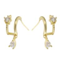 Boucles d'oreilles en laiton zircon cubique pavent, Placage de couleur d'or, bijoux de mode & pavé de micro zircon & pour femme, doré, 19mm, Vendu par paire