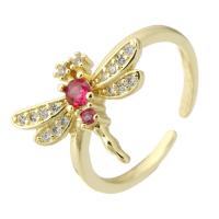 Cubic Zirconia Micro Pave Brass Finger Ring, Dragonfly, gold color plated, Adjustable & fashion jewelry & micro pave cubic zirconia & for woman, multi-colored, 14mm, US Ring .5 