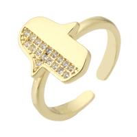 Anillo de dedo de cobre amarillo zirconia pavimenta Cubic, metal, chapado en color dorado, Ajustable & Joyería & micro arcilla de zirconia cúbica & para mujer, dorado, 12x14.5mm, tamaño:7, Vendido por UD