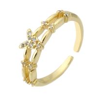 Anillo de dedo de cobre amarillo zirconia pavimenta Cubic, metal, chapado en color dorado, Ajustable & Joyería & micro arcilla de zirconia cúbica & para mujer, dorado, 5.5mm, tamaño:7, Vendido por UD