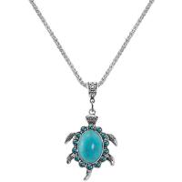 Zinc Alloy Necklace, with Synthetic Turquoise, with 2.56Inch extender chain, Turtle, silver color plated, vintage, blue Approx 17.72 Inch, Approx 
