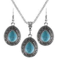 Fashion Zinc Alloy Jewelry Sets, earring & necklace, with Synthetic Turquoise, with 2.56Inch extender chain, Teardrop, silver color plated, vintage & for woman, blue Approx 17.72 Inch, Approx 
