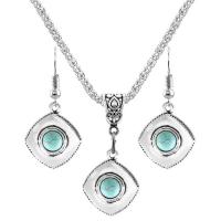 Fashion Zinc Alloy Jewelry Sets, with Synthetic Turquoise, with 2.56Inch extender chain, Rhombus, silver color plated, vintage & for woman, blue Approx 17.72 Inch, Approx 