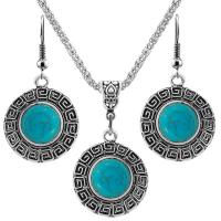 Fashion Zinc Alloy Jewelry Sets, with Synthetic Turquoise, with 2.56Inch extender chain, Round, silver color plated, vintage & for woman, blue, 28mm Approx 17.72 Inch, Approx 