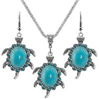 Fashion Zinc Alloy Jewelry Sets, earring & necklace, with Synthetic Turquoise, with 2.56Inch extender chain, Turtle, silver color plated, vintage & for woman, blue Approx 17.72 Inch, Approx 
