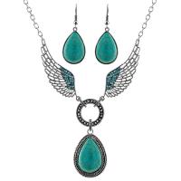 Fashion Zinc Alloy Jewelry Sets, earring & necklace, with Synthetic Turquoise, with 2.56Inch extender chain, Teardrop, silver color plated, vintage & for woman, blue  70mm Approx 23.62 Inch, Approx 