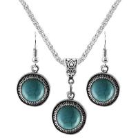 Fashion Zinc Alloy Jewelry Sets, with Synthetic Turquoise, with 2.56Inch extender chain, Round, silver color plated, vintage & for woman, blue, 20mm Approx 17.72 Inch, Approx 