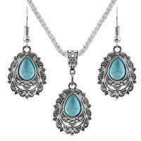 Fashion Zinc Alloy Jewelry Sets, with Synthetic Turquoise, with 2.56Inch extender chain, Teardrop, silver color plated, vintage & for woman, blue Approx 18.11 Inch, Approx 