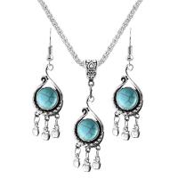 Fashion Zinc Alloy Jewelry Sets, with Synthetic Turquoise, with 2.56Inch extender chain, silver color plated, vintage & for woman, blue Approx 17.72 Inch, Approx 