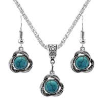 Fashion Zinc Alloy Jewelry Sets, with Synthetic Turquoise, with 2.56Inch extender chain, silver color plated, vintage & for woman, blue, 18mm Approx 17.72 Inch, Approx 