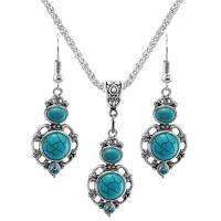 Fashion Zinc Alloy Jewelry Sets, with Synthetic Turquoise, with 2.56Inch extender chain, silver color plated, vintage & for woman & with rhinestone, blue Approx 17.72 Inch, Approx 