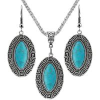 Fashion Zinc Alloy Jewelry Sets, with Synthetic Turquoise, with 2.56Inch extender chain, Horse Eye, silver color plated, vintage & for woman, blue Approx 17.72 Inch, Approx 