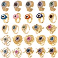 Палец кольцо-латунь, Латунь, с канифоль, Злой глаз, плакирован золотом, разные стили для выбора & эмаль, Много цветов для выбора, 21-23mm, продается PC