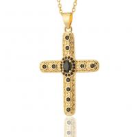 Cubic Zircon Micro Pave Brass Necklace, Cross, gold color plated, micro pave cubic zirconia & for woman .7 Inch 