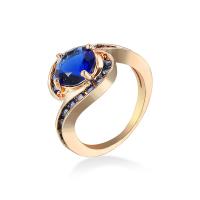 Circón cúbico anillo de dedo de latón, metal, forma de anillo, chapado en color dorado, Joyería & unisexo & diverso tamaño para la opción & con circonia cúbica, azul real, Vendido por UD