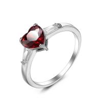 Zirkonia Messing Finger Ring, Herz, Platinfarbe platiniert, Modeschmuck & unisex & verschiedene Größen vorhanden & mit kubischem Zirkonia, Granat, verkauft von PC