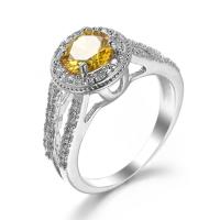 Cubic Zircon Brass Finger Ring, ring shape, platinum color plated, fashion jewelry & Unisex & with cubic zirconia, golden yellow 