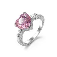 Cubic Zircon Brass Finger Ring, ring shape, platinum color plated, fashion jewelry & Unisex & with cubic zirconia, pink 