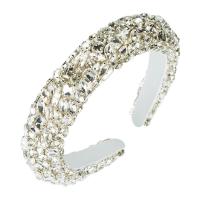 Hair Bands, Cloth, with Glass Rhinestone, for woman, white, 30mm 