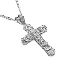 Zinc Alloy Sweater Chain Necklace, zinc alloy lobster clasp, Cross, plated, Unisex & with rhinestone Approx 60 cm 